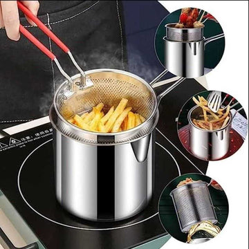 Stainless Steel Deep Fryer Frying Pot With Strainer 1.2L Capacity
