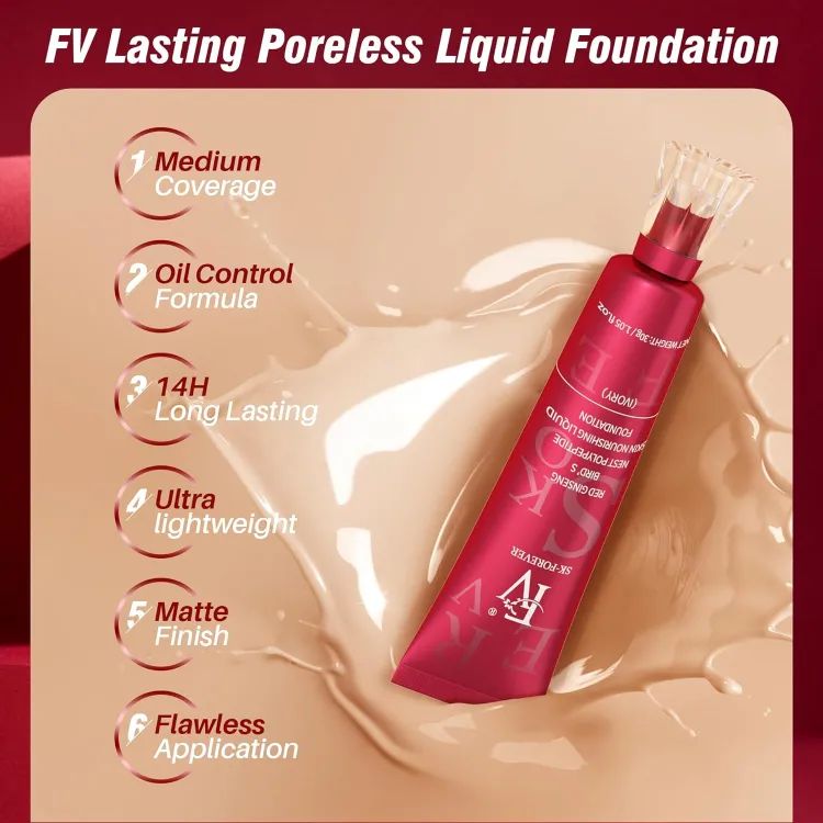 FV Liquid Foundation Oil Control for Flawless Skin - Waterproof Hydrating Makeup Base Cream