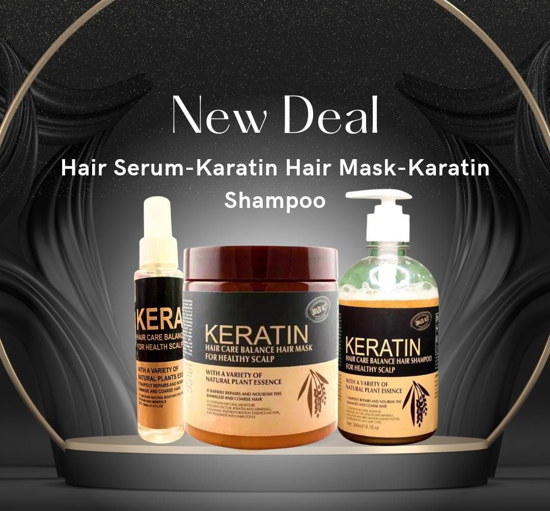 Pack of 3 Keratin Hair Care Set - Mask, Shampoo & Serum for Healthy Hair